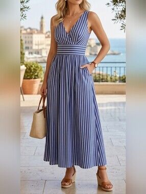 Forever 21 Blue & White Striped Maxi Dress Women's Size Medium  New With Tags
